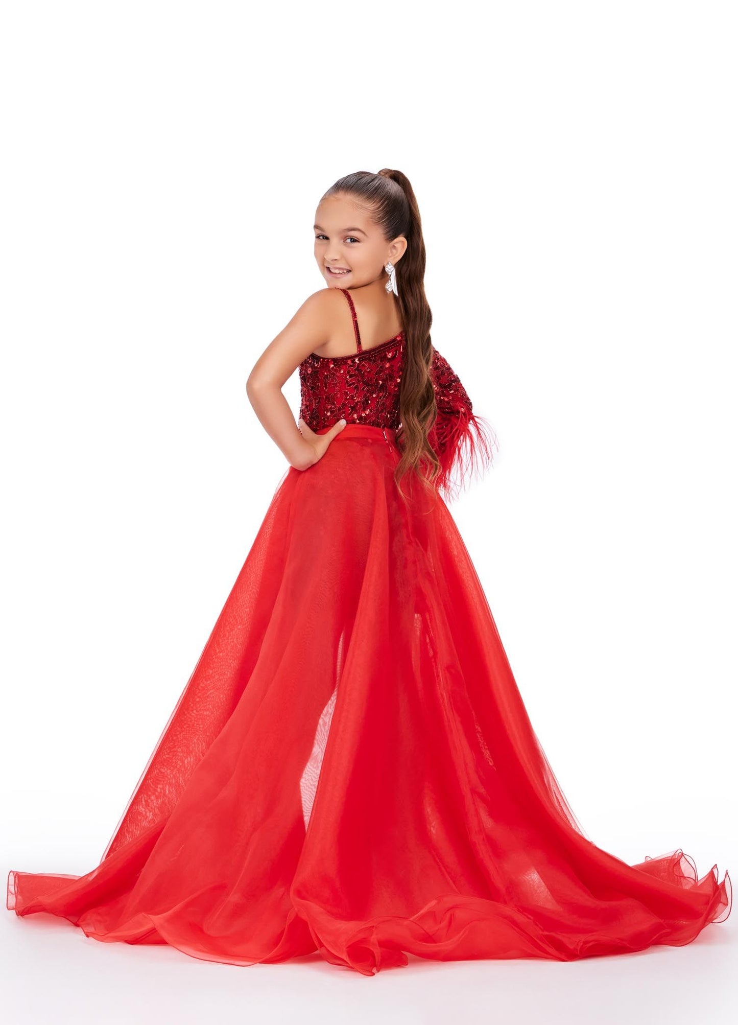 Ashley Lauren Kids 8067 Size 4 Red girls Organza Overskirt with Wire Hem Fun Fashion Pageant Girls