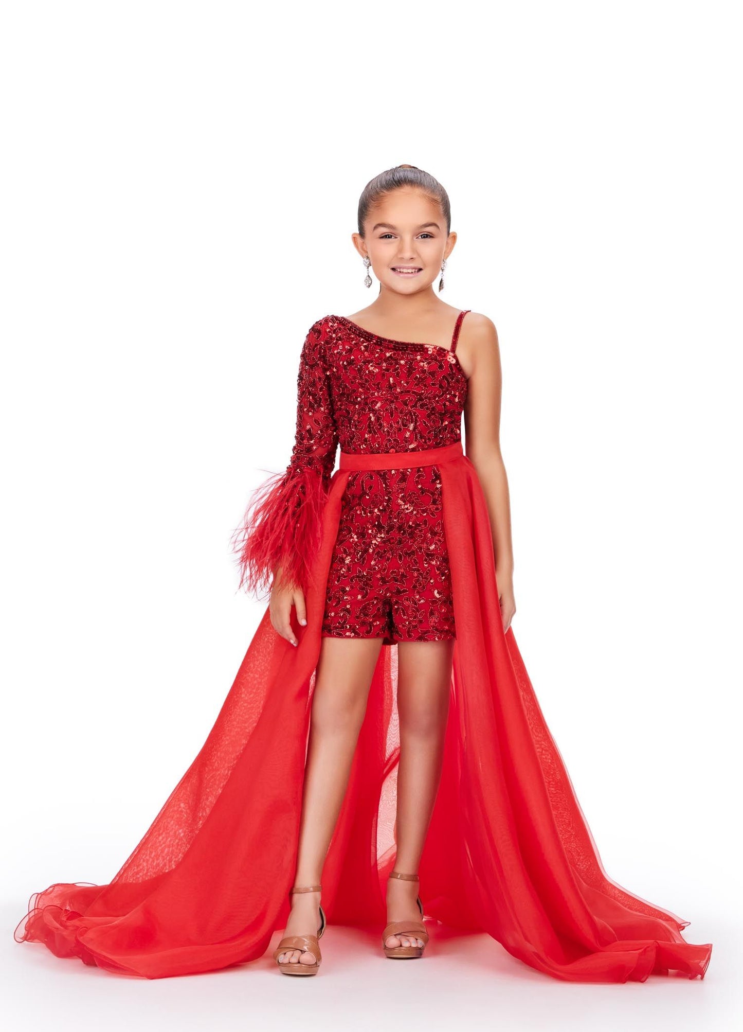 Ashley Lauren Kids 8067 Size 4 Red girls Organza Overskirt with Wire Hem Fun Fashion Pageant Girls