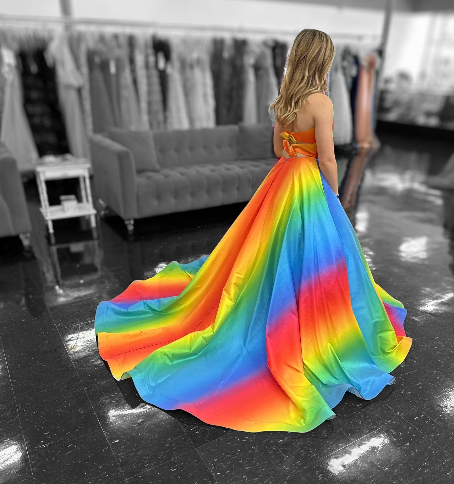 Johnathan Kayne 2202 size 4 Rainbow Dress Ballgown Pageant Bow Ombre Pride Formal