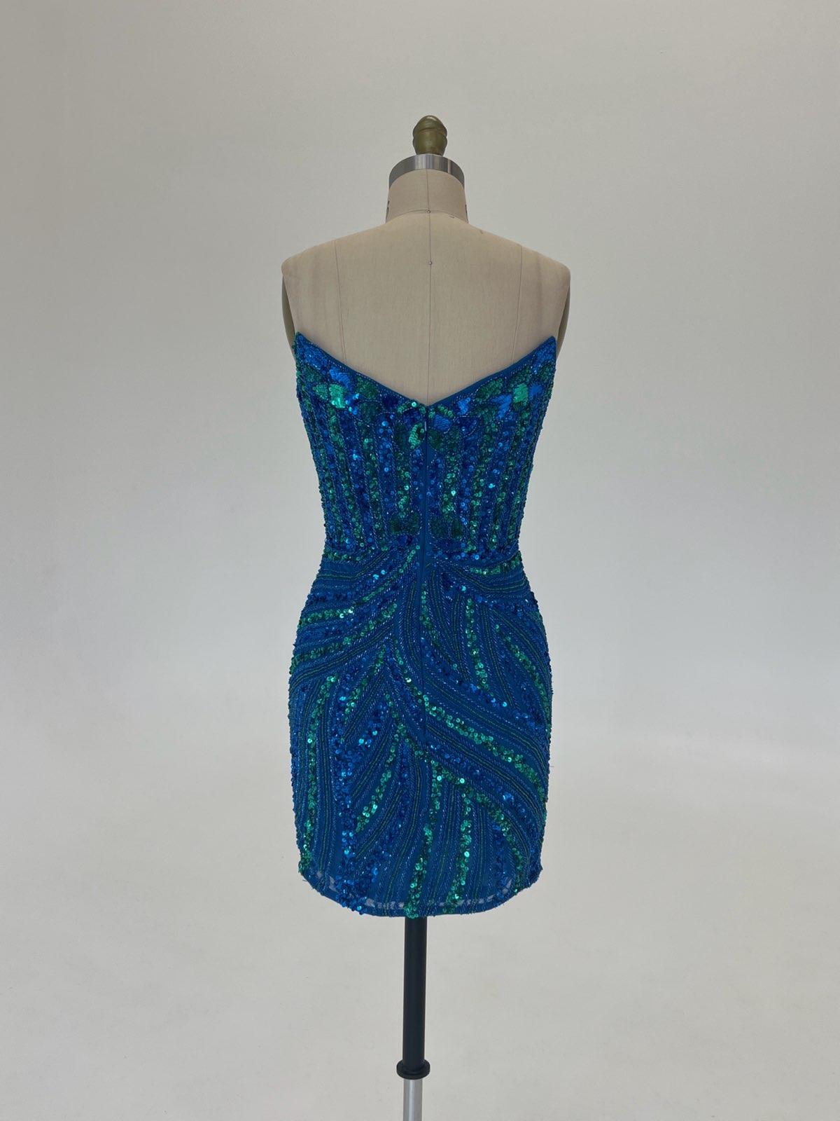 Ashley Lauren 4500 Short Cocktail Dress Peak Point V Neck Formal Beaded Sequin Gown