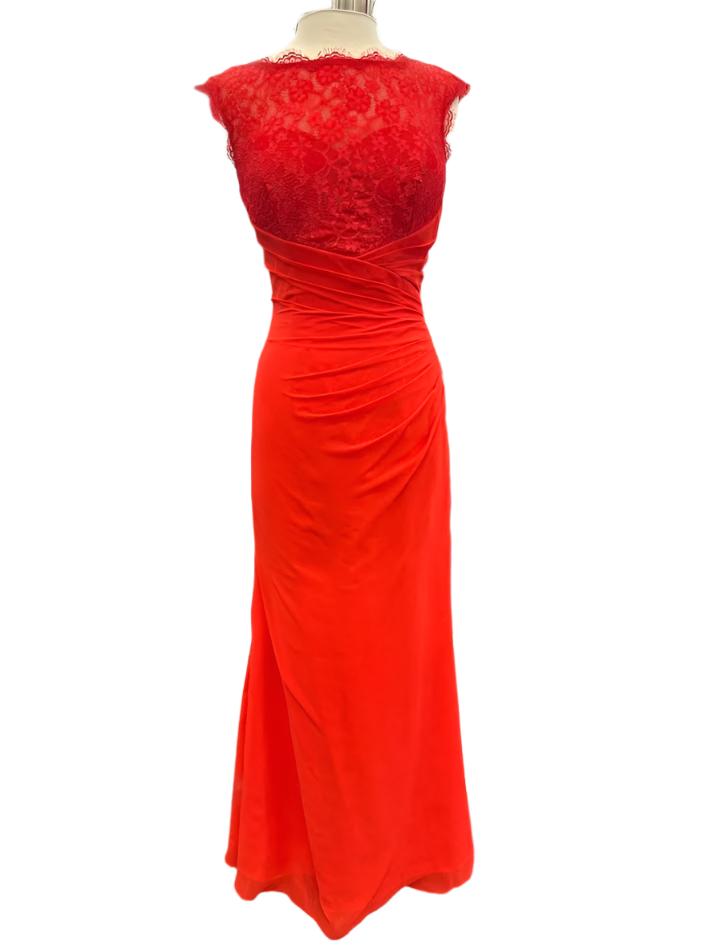 Adagio BM 158 Long Size 6 RED Sheer lace high neck formal Dress fitted Gown