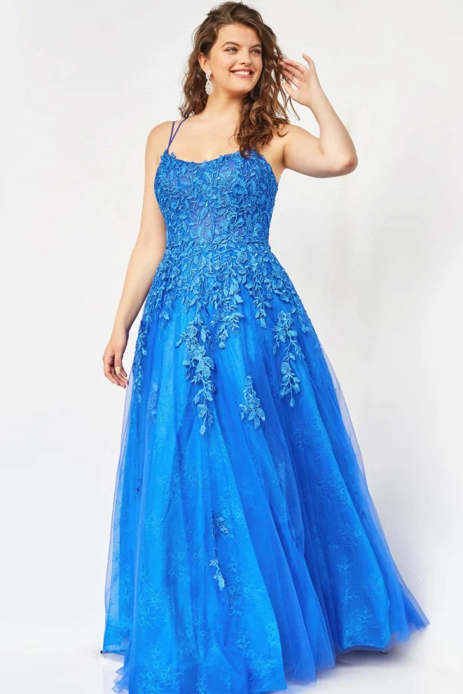 Jovani JVN06644 Size 00 Blue Long Lace Ball Gown Prom Dress Corset Sheer Pageant Gown