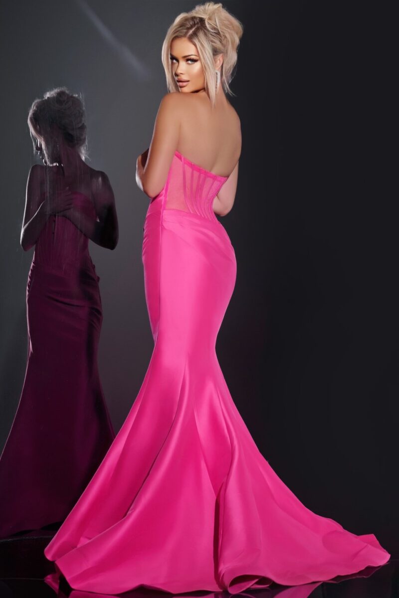 Jovani 43350 Fuchsia prom dress plunging neckline corset mermaid evening gown