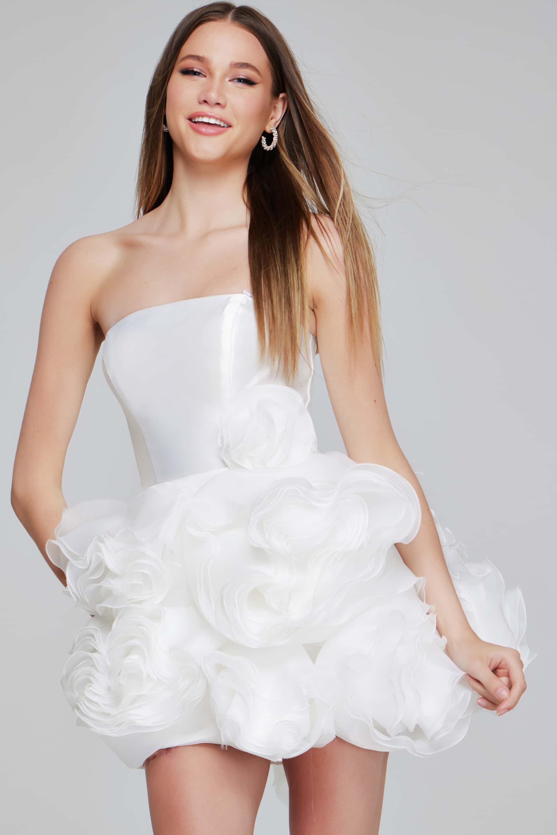 Jovani 40334 Rosette Homecoming Dress Strapless