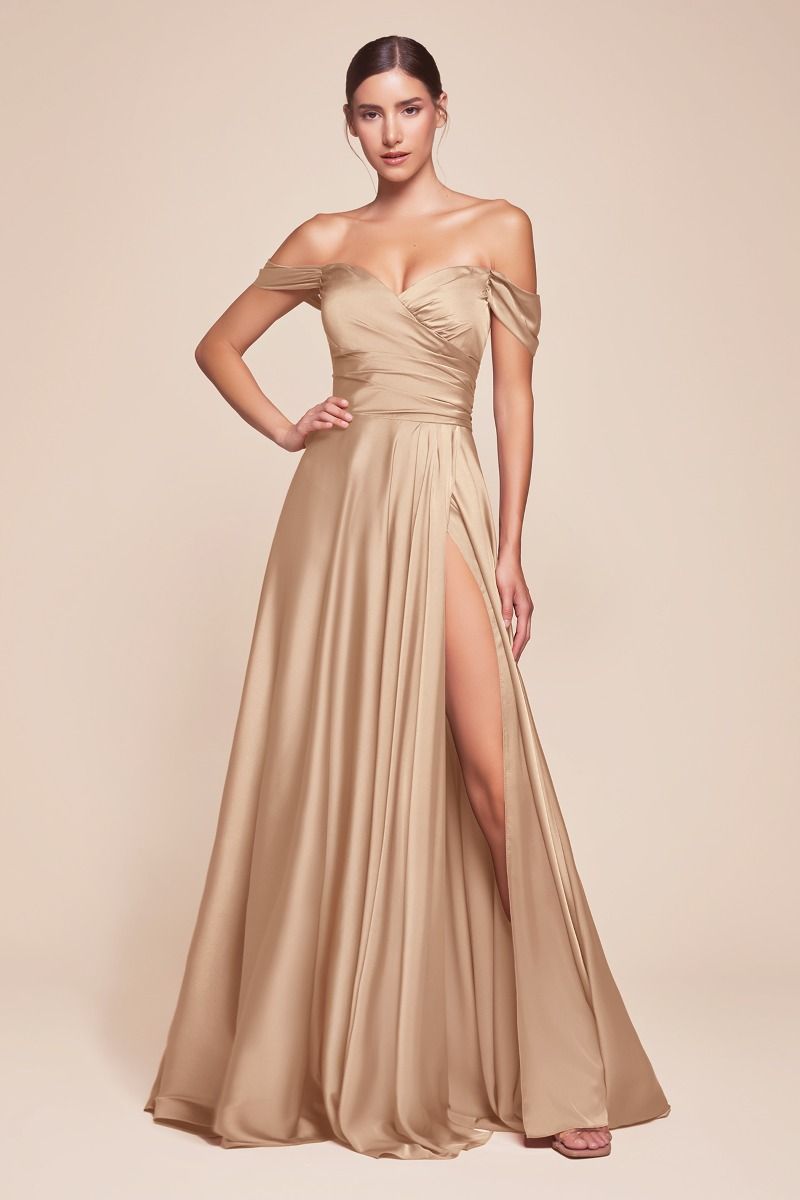 Ladivine 7493 Bridesmaids Dress A Line Soft Satin Maxi Slit Dress off the Shoulder Formal Bridesmaid