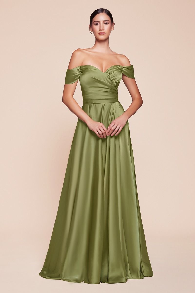 Ladivine 7493 greenery bridesmaids dress front