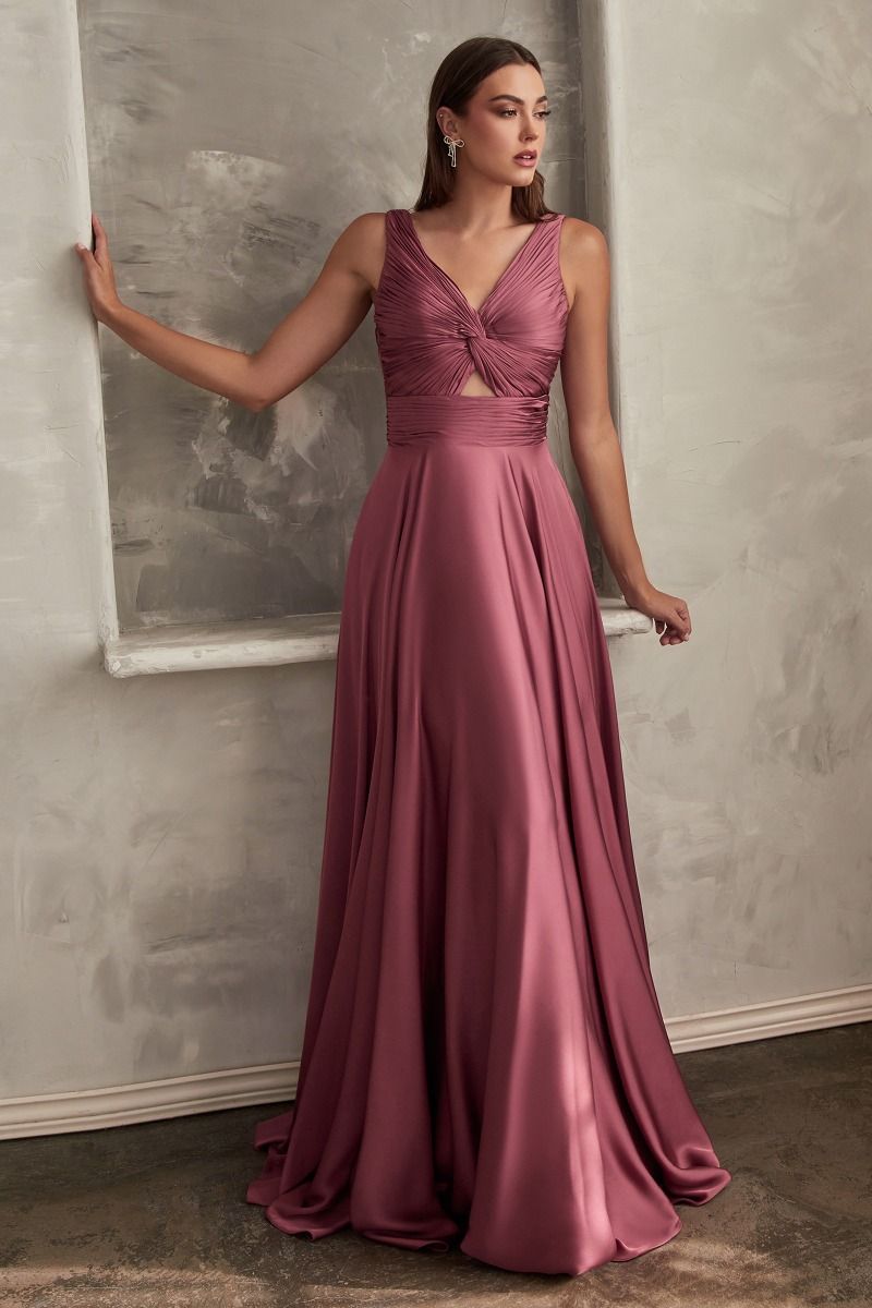 Ladivine 7497 Bridesmaids Dress A line Soft Satin Keyhole Straps mauve