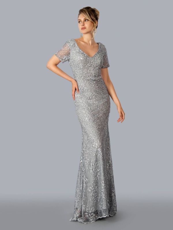 Stella Couture 23325 Mother of the Bride Dress Illusion Sleeves Scalloped Hem Evening Dress