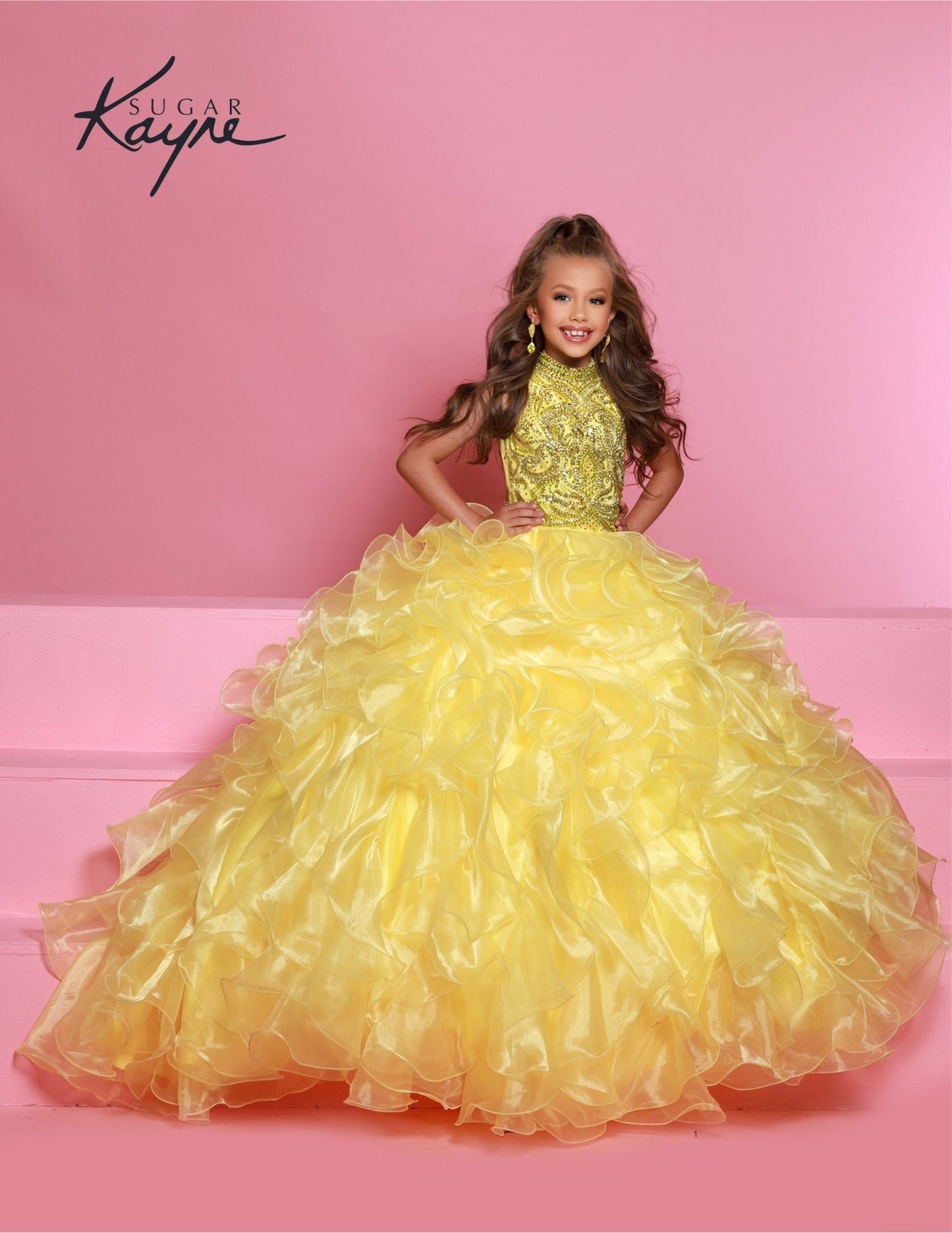 Sugar Kayne C328 Yellow Girls Preteens Pageant Dress