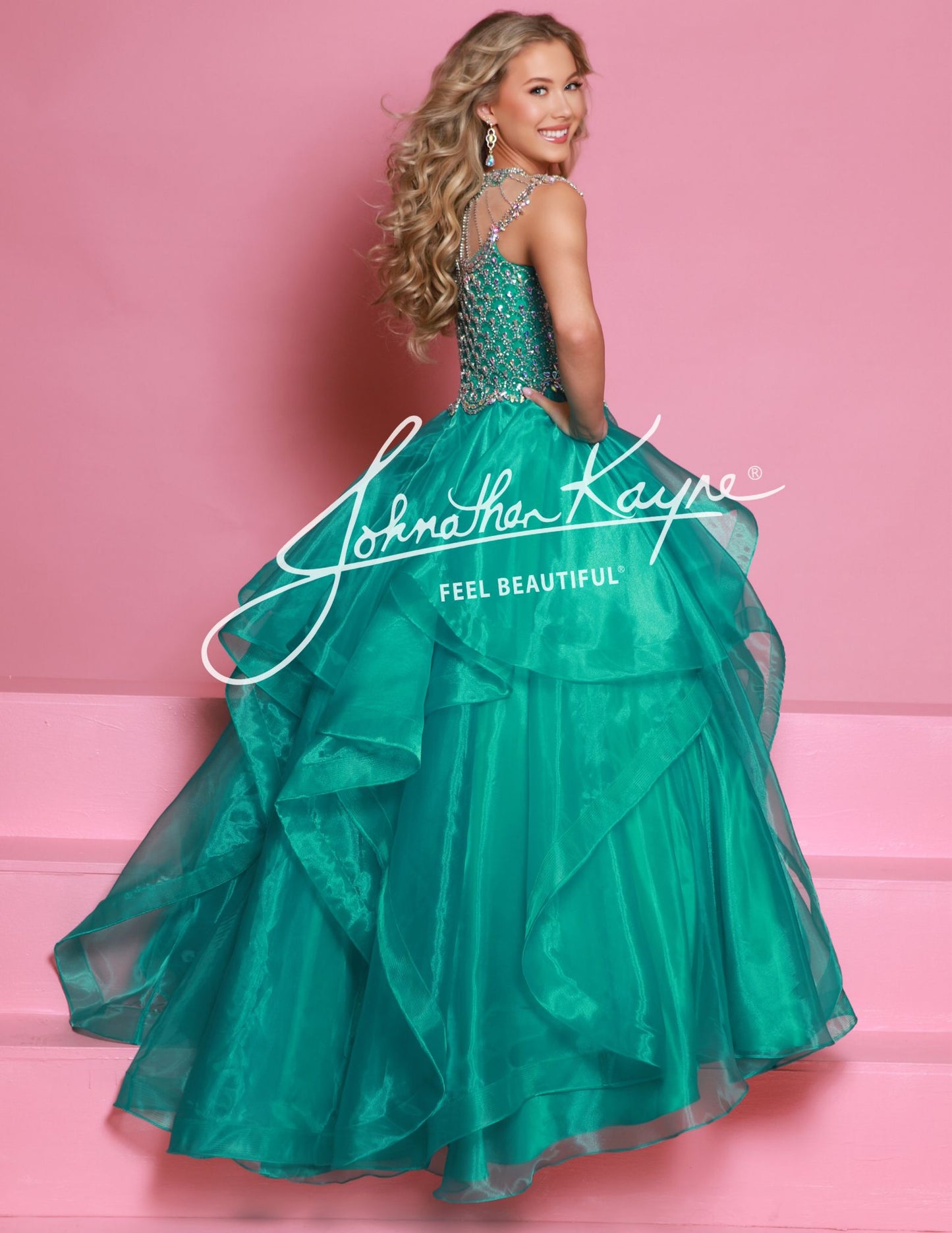 Sugar Kayne C354 Girls Pageant Ballgown Dress Crystal Bodice Layered Organza Skirt Cap sleeve