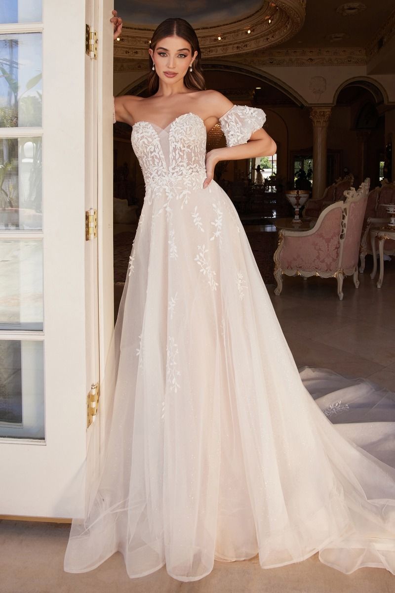 Andrea and Leo Couture A1014C Strapless Wedding Dress Puff Sleeve A line Curvy