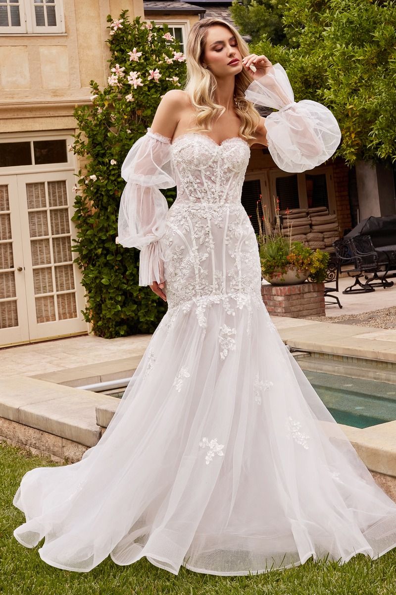 Andrea and Leo Couture CD858W Mermaid Wedding Dress Strapless Puff Sleeves