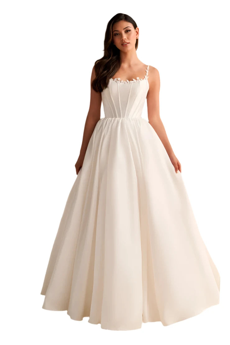 Elevate your look with our Ellie Wilde EW36221 Long Corset A Line Scoop Ballgown Prom Dress. This formal bridal guest couture features a beautiful lace trim scoop neck for a delicate and elegant touch. Perfect for any special occasion, you'll feel confident and stylish in this stunning ballgown. simple bridal gown - wedding dress

Sizes: 00-26

Colors: Diamond White, Royal Blue, Teal