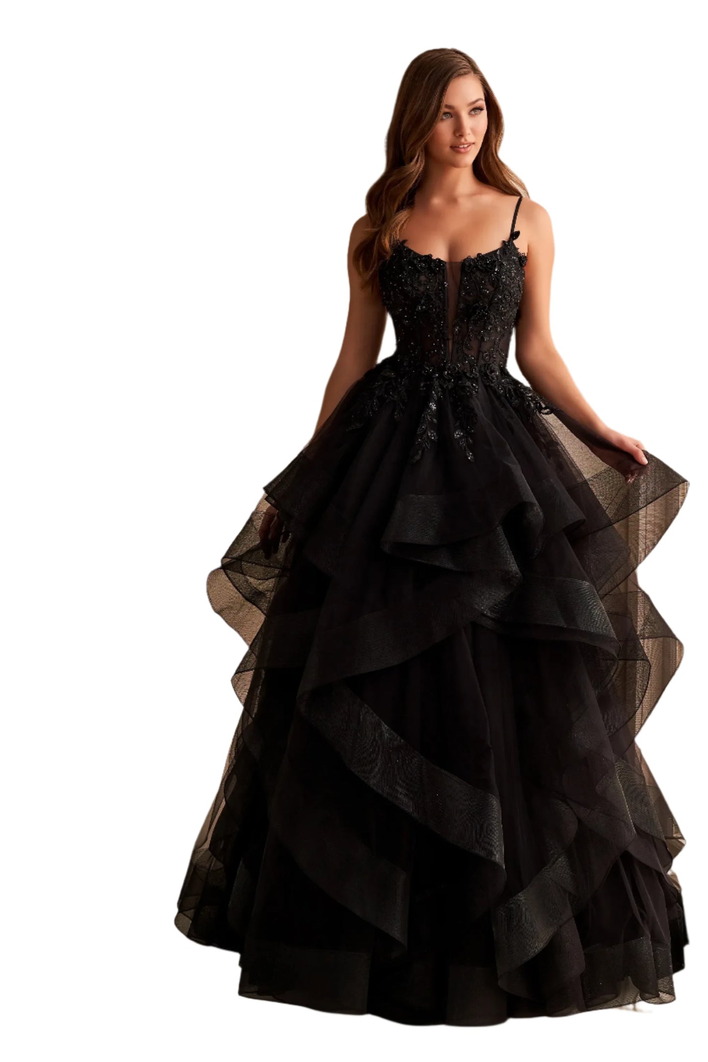 Step into elegance with the Ellie Wilde EW36225 Sheer Lace Corset Ball Gown. Featuring a stunning sheer lace bodice and layered corset, this formal evening gown is perfect for prom or any special occasion. Make a statement in this luxurious and exclusive dress, designed to make you feel like a work of art.