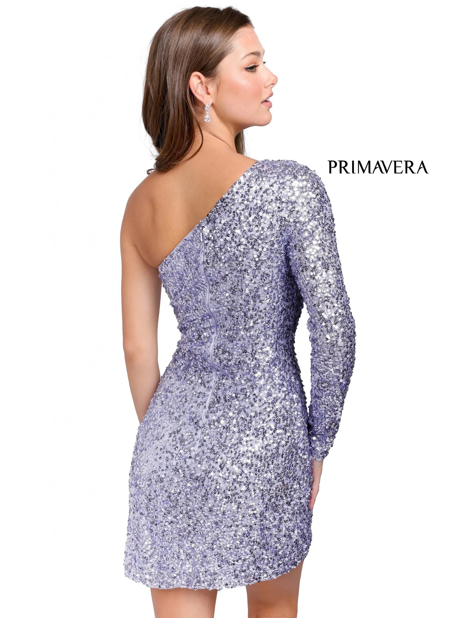 Primavera Couture 3860 Short 2023 Homecoming dress Fitted sequin beaded short cocktail dress One Shoulder Long Sleeve Maxi slit Homecoming  Available Color- Baby Pink, Gold, Lilac, Light Blue, Neon Pink, Red, Royal Blue, Apple Green, Mint, Peacock  Available Size-00-18