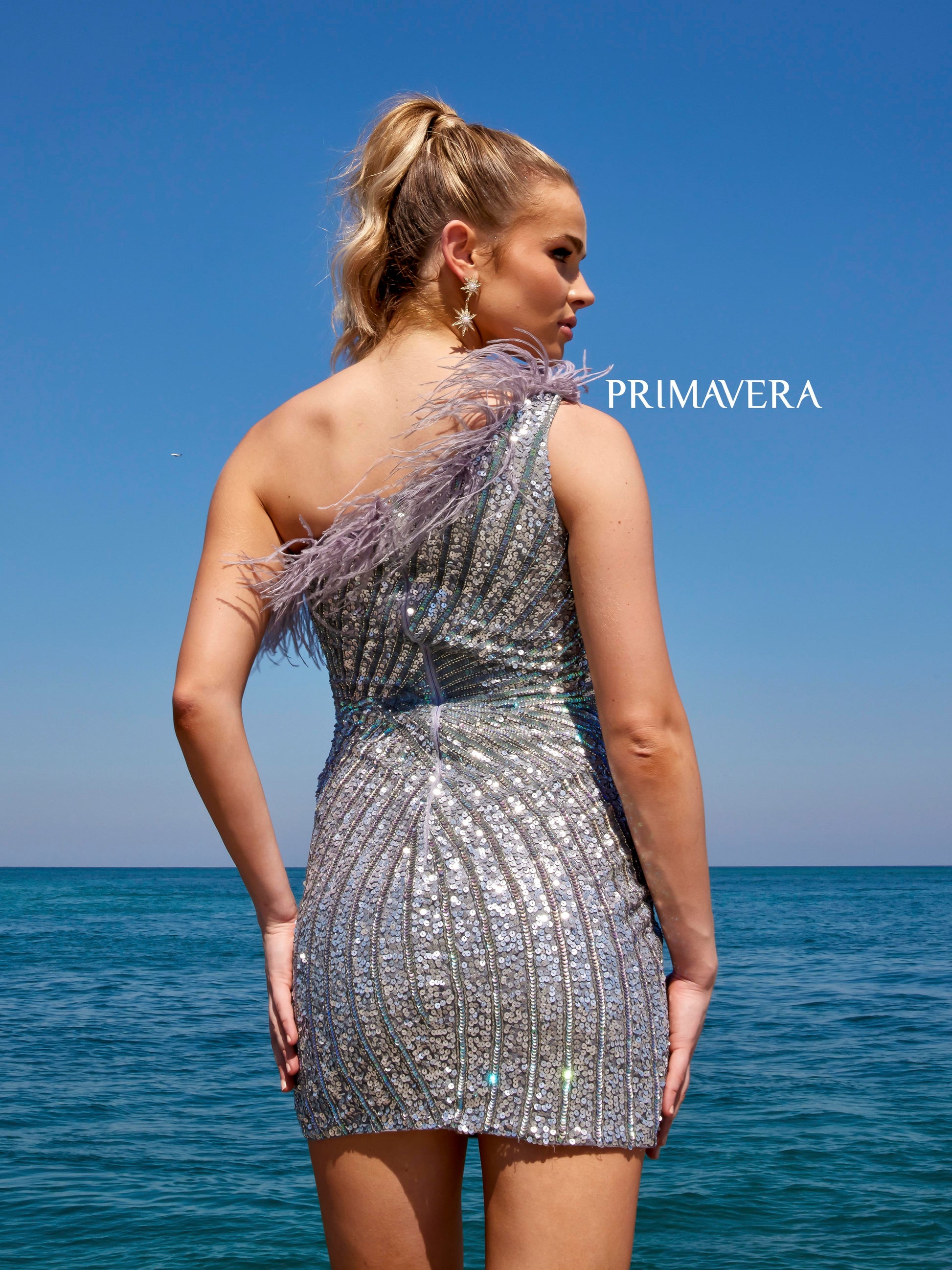 Primavera Couture 4002 Feather Trimmed Cocktail Dress One