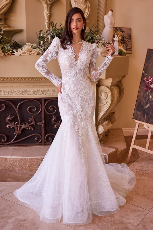 Andrea and Leo Couture WL036 Long Sleeve Wedding Dress Lace Mermaid V Neckline