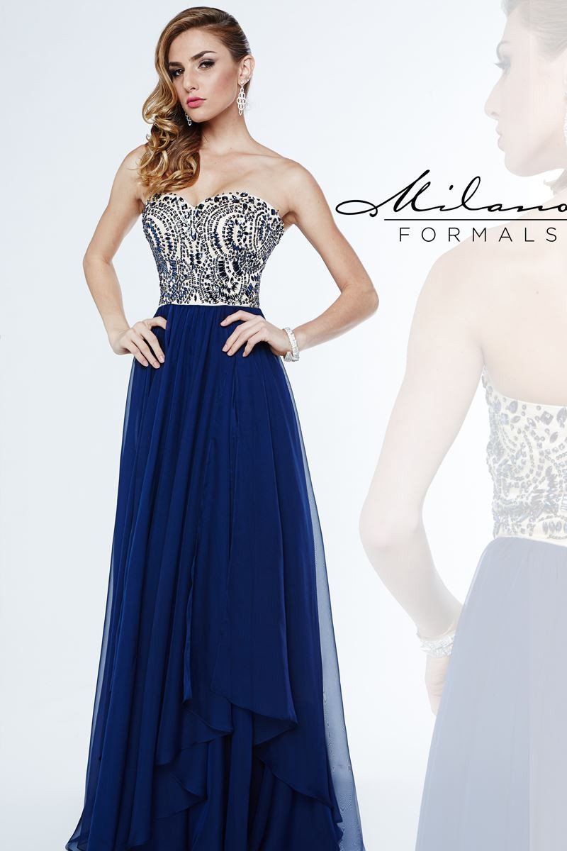 Milano Formals 1870 Size 4 Long Navy Chiffon Prom Dress Formal Gown