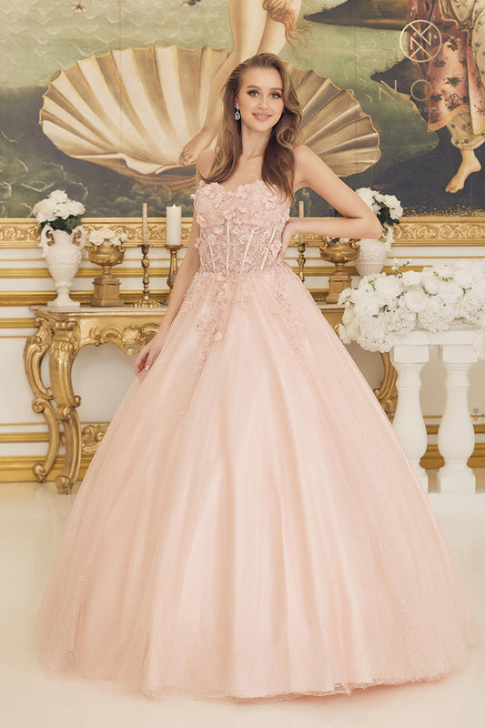 This elegant Nox Anabel CU 1194 Long #d Floral Lace Corset Ballgown Prom Dress Shimmer Formal Gown offers classic styling with a beautiful lace and shimmer fabric combination. Featuring a corset-style bodice with an ultra-flattering long flowing skirt. This dress is perfect for special occasions or proms.  Sizes: 2-16  Colors: Blush, Red