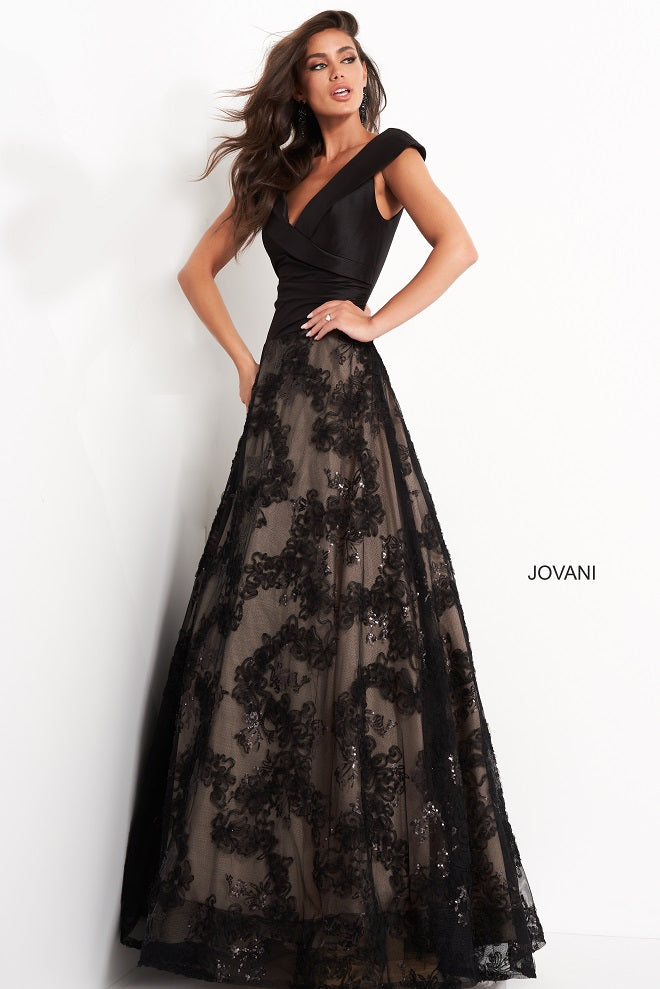 Jovani 03330 Black Evening Gown Front View Lace A line