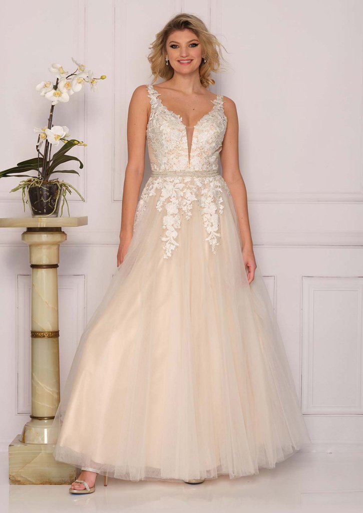 Dave & Johnny 10246 Long Lace A Line Ballgown Prom Dress Bridal Gown  Available Sizes: 0-16  Available Colors: Pink, Ice blue, Ivory, Yellow, Mint, Lilac, Black/Nude