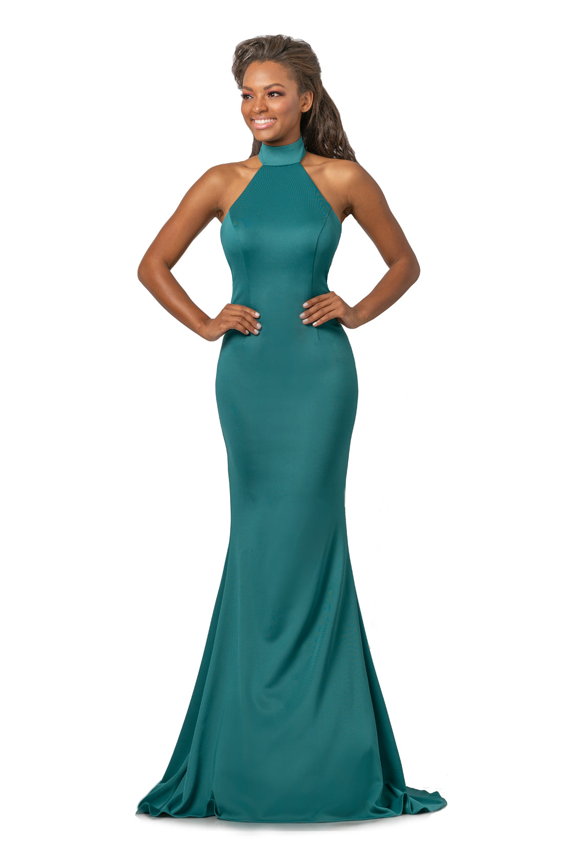 Johnathan Kayne 2096 is a Choker Neckline Prom Dress, Pageant Gown & Formal Evening Wear. This long Fitted high choker neckline dress features a a fit & Flare mermaid Silhouette and open back with sweeping train.