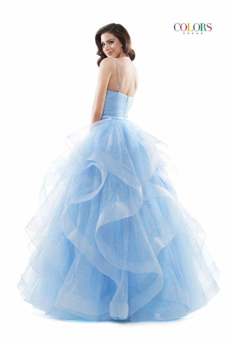 Colors Dress 2381 Prom Dress Ballgown V Neckline Layered Glitter Tulle Pageant Gown