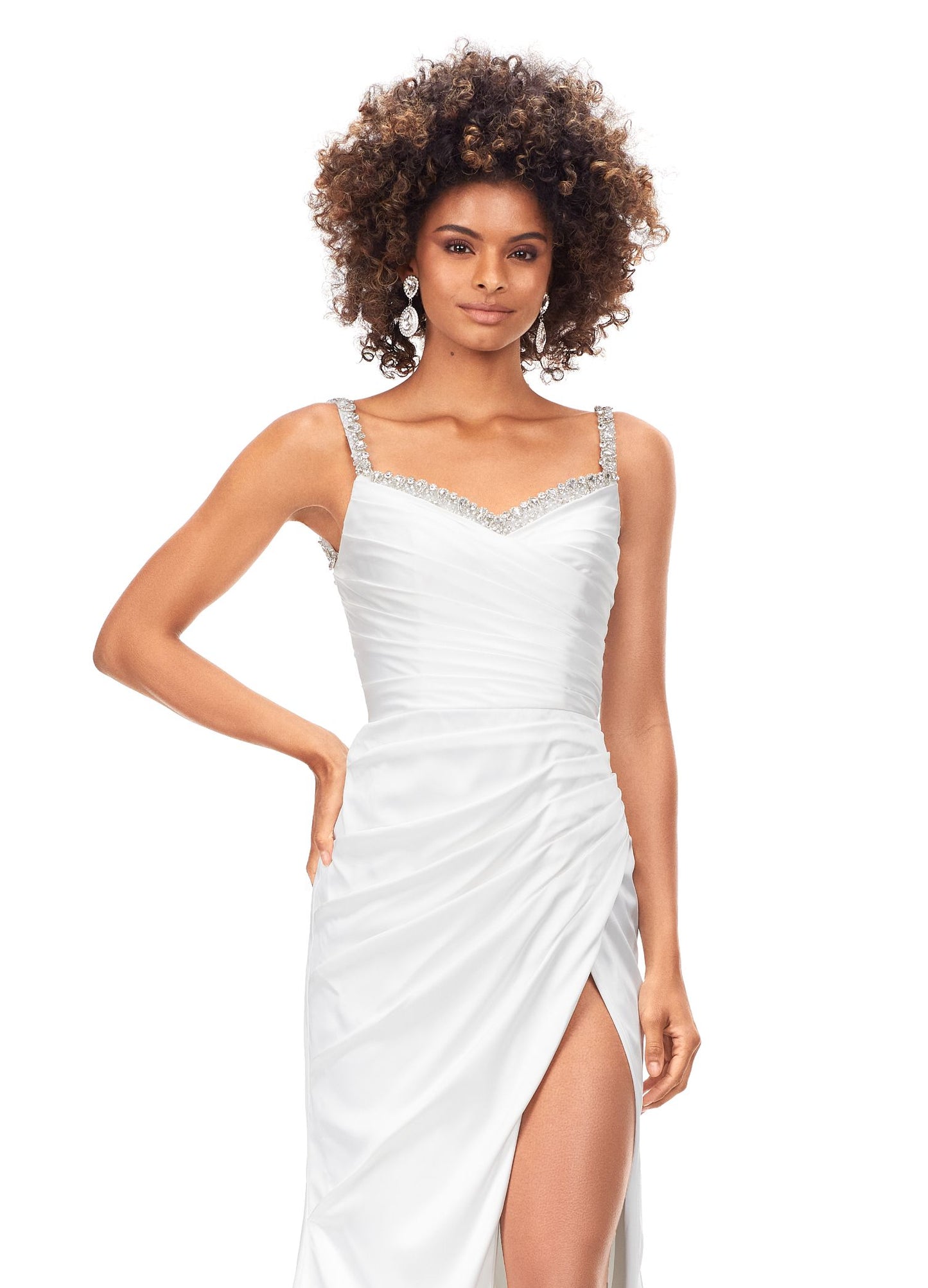 Ashley Lauren 11298 Ruched Satin Gown with Lace Up Back