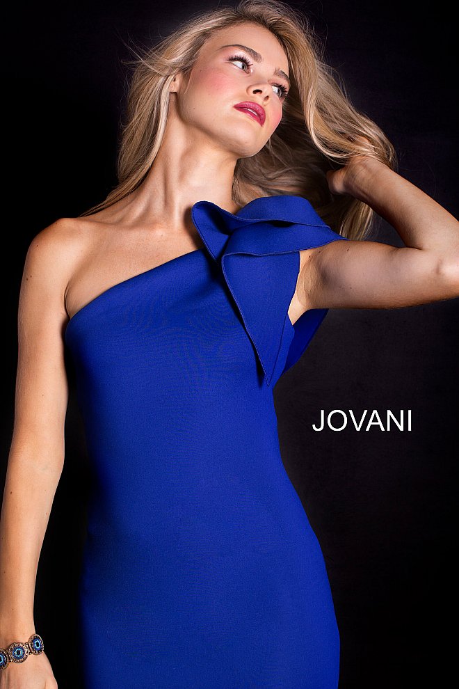 Jovani 32602 One shoulder ruffle bow long scuba mermaid prom dress evening gown 