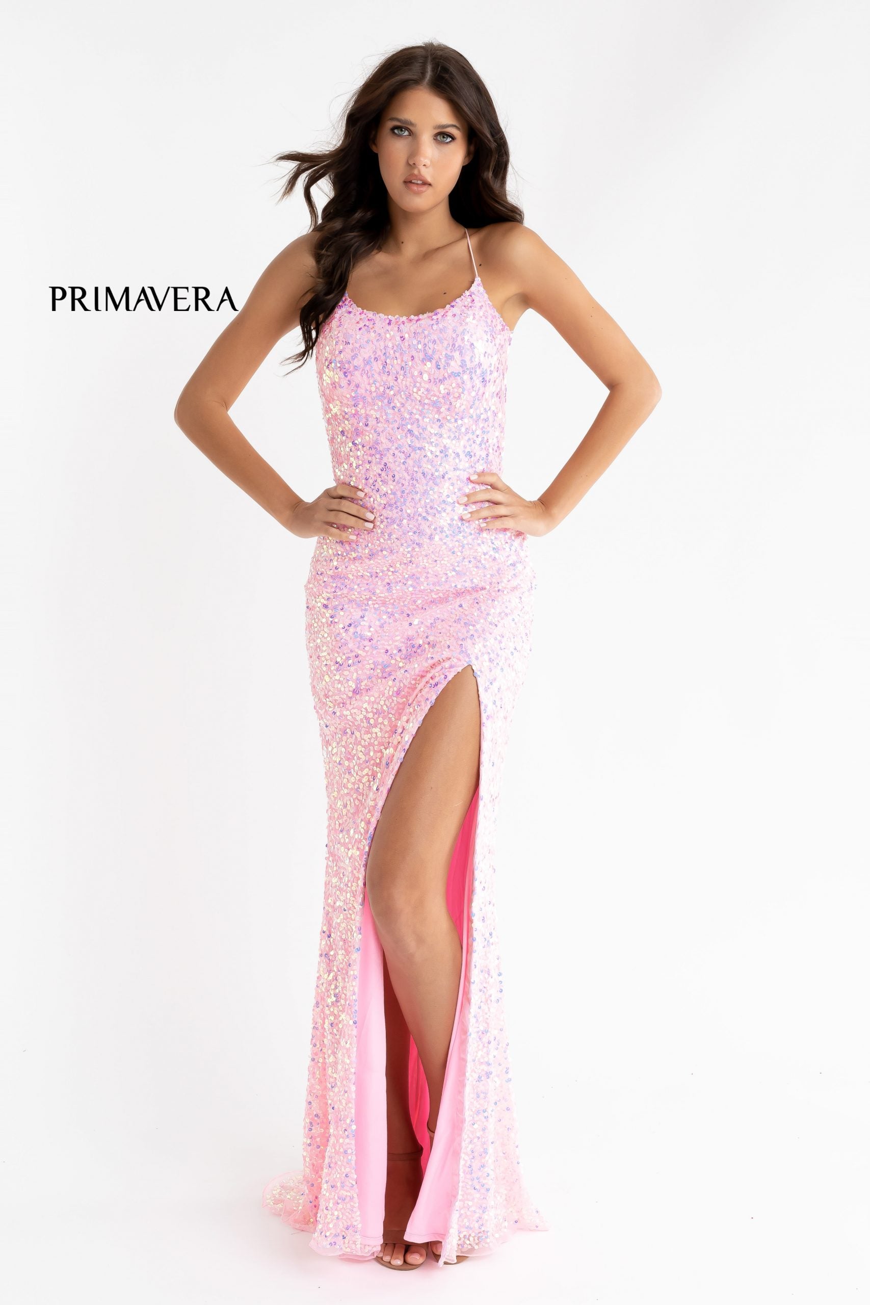 Primavera Couture 3290 Prom Dress Sequins Long Fitted Tie