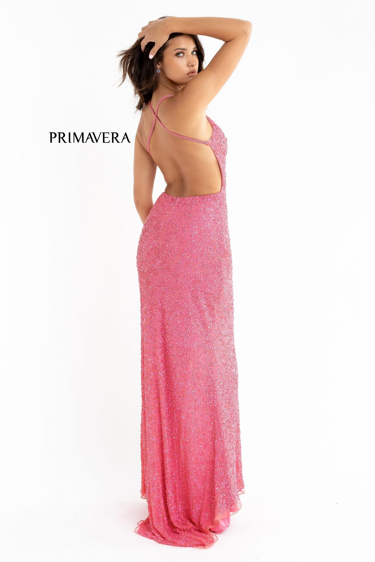 Primavera Couture 3291 Size 6 Neon Lilac Long Fitted Backless Sequin Prom Dress Formal Evening Gown