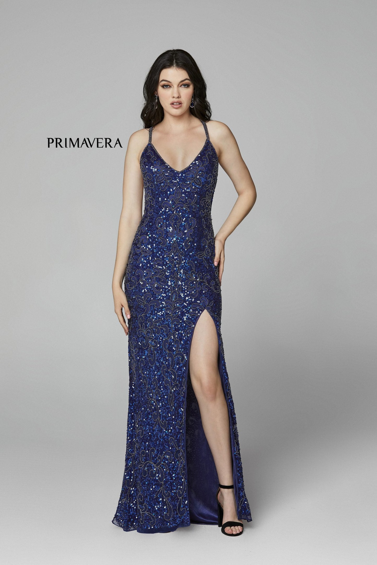 Primavera Couture 3295 Size 2, 6, 8 Emerald Prom Dress V Neckline Sequins Backless Slit Formal Evening Gown