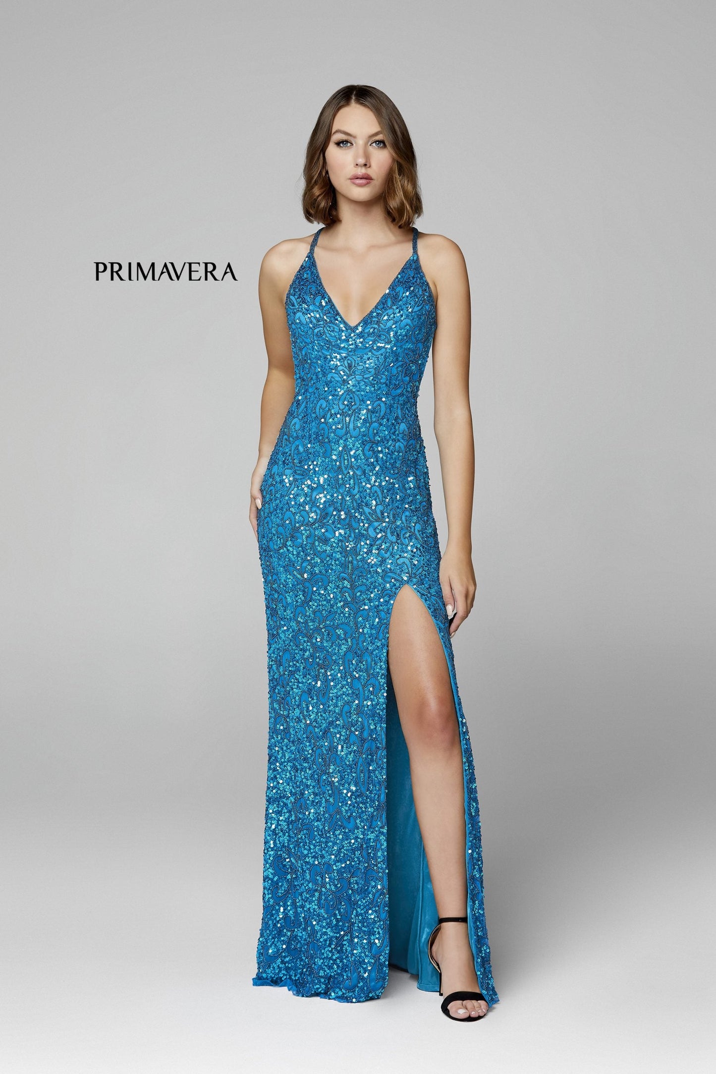 Primavera Couture 3295 Size 2 Neon Lilac Prom Dress V Neckline Sequins Backless Slit Formal Evening Gown