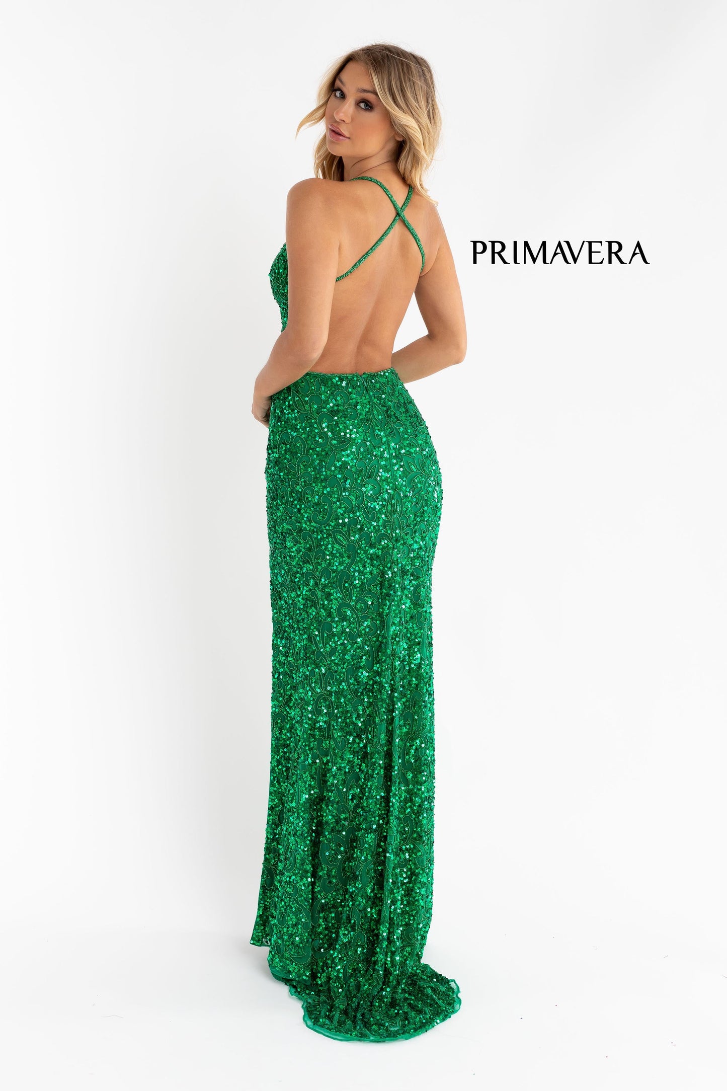 Primavera Couture 3295 Size 000 , 0  Neon Pink Prom Dress V Neckline Sequins Backless Slit Formal Evening Gown