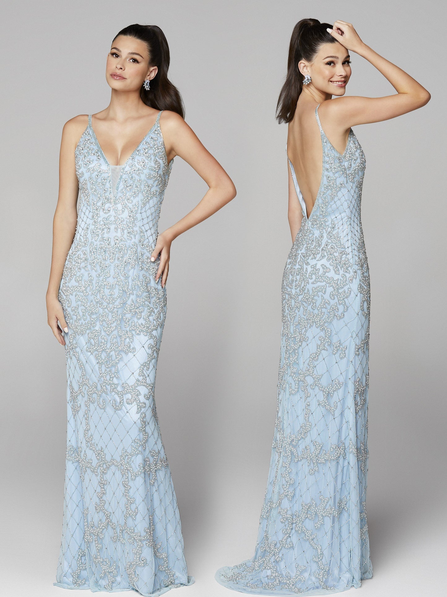 Primavera Couture 3433 is a 2020 Prom Dress, Pageant Gown, Wedding Dress & Formal Evening Wear gown. plunging neckline with mesh panel fully beaded pageant gown or evening dress. Fully Beaded & Embellished  Available colors: Black, Blush, Bottle Green, Ivory, Lilac, Platinum, Powder Blue, Yellow  Available sizes:  00,0,2,4,6,8,10,12,14,16,18