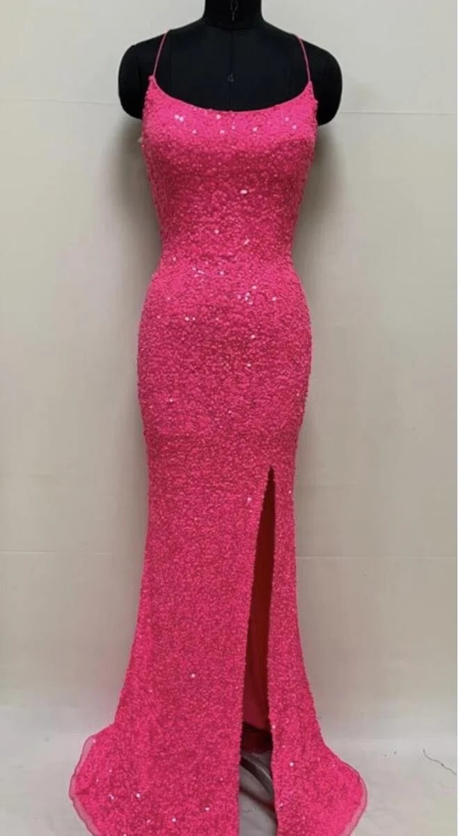 Primavera Couture 3290 Size 00 Hot Pink Prom Dress Long Sequins V neckline