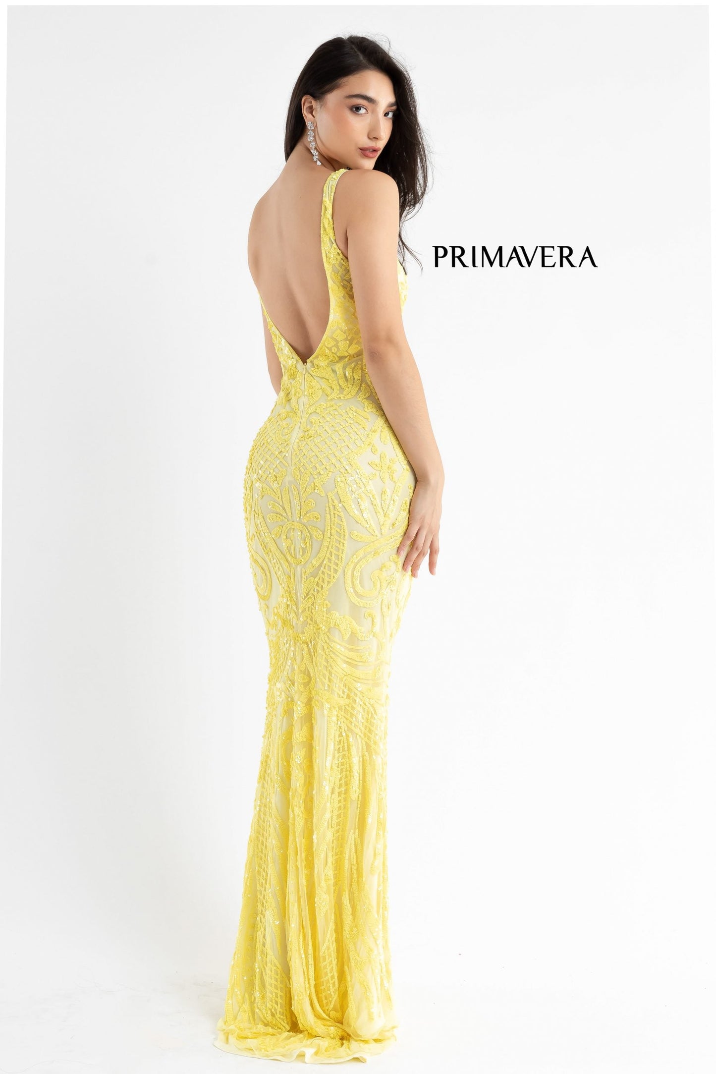 Primavera Couture 3722 Size 24 Iridescent Prom Dress V Neckline V Back Long Sequins Evening Gown