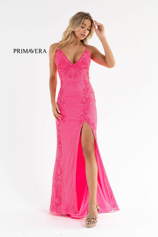 Primavera Couture 3727 Size 22 Prom Dress Beaded Floral Details V Neckline Backless Slit