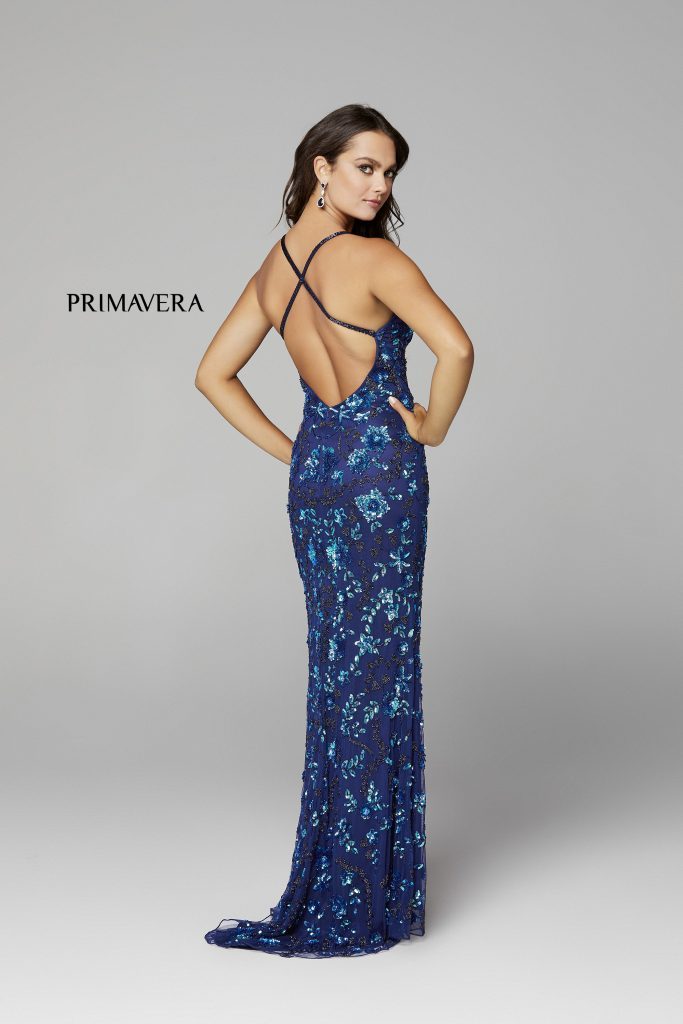 Primavera Couture 3731 Size 0 3D Flowers Prom Dress Sequins with a V Neckline Slit Open Back