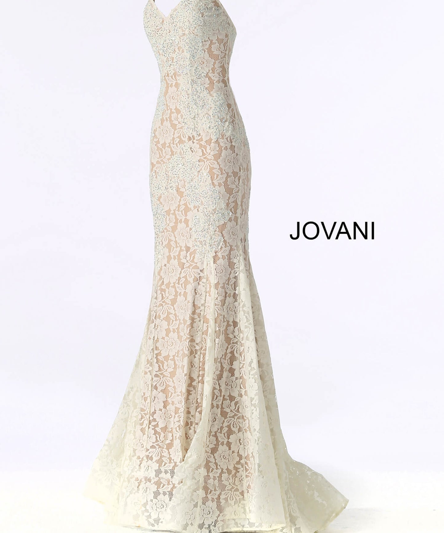 Jovani 37334 This beautiful, fitted, strapless lace dress features a sweetheart neckline. The top half of the trumpet dress is accessorized with rhinestones. Stretch nude lining with stretch lace overlay, heat set stones, form fitting, strapless. Available Sizes: 00,0,2,4,6,8,10,12,14,16,18,20,22,24  Available Colors: BLACK, BRIGHT PINK, DUSTY PINK, EMERALD, FUCHSIA, IVORY, LIGHT-BLUE, LILAC, MAUVE, NAVY, PERRIWINKLE, RED, ROYAL