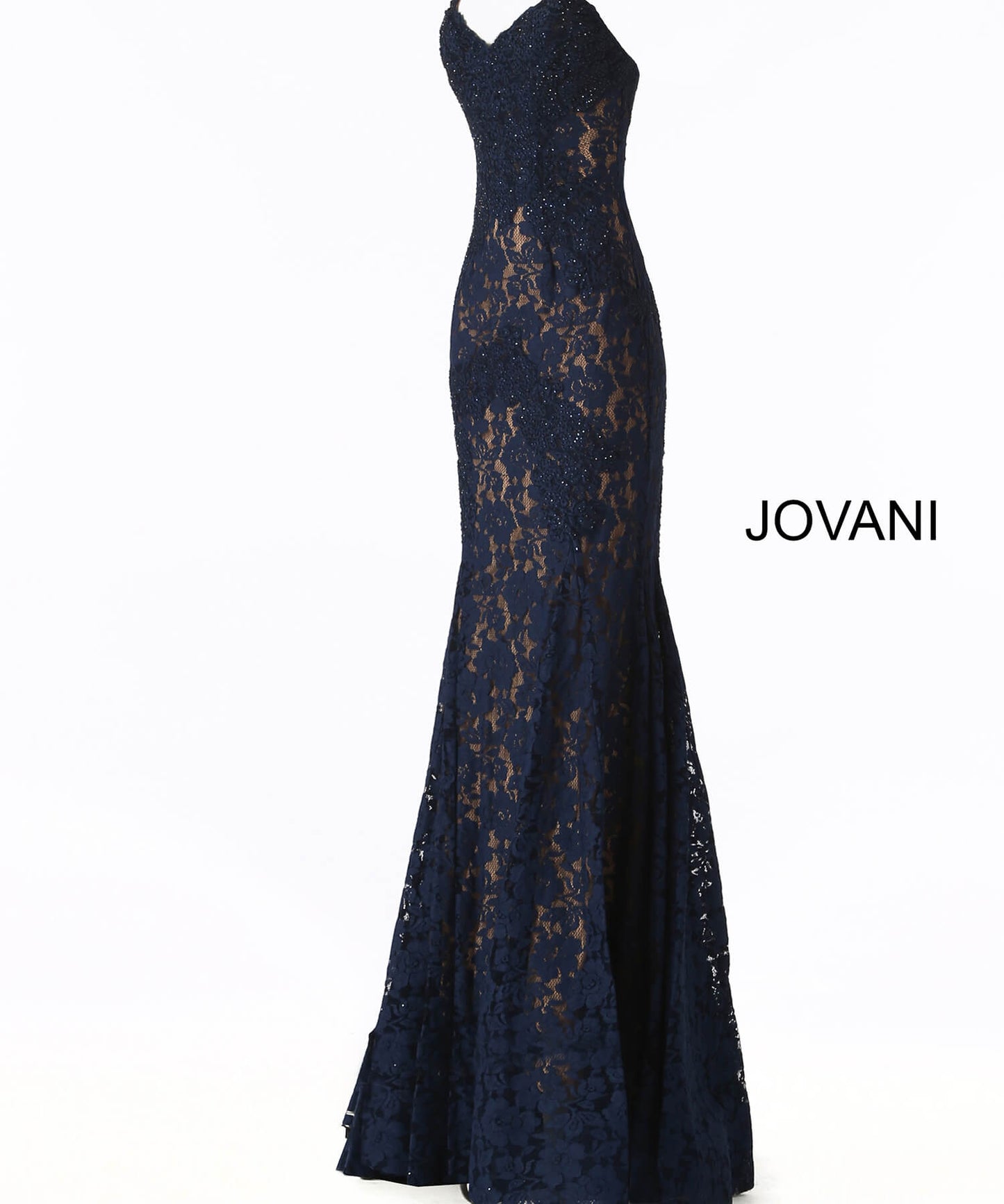 Jovani 37334 This beautiful, fitted, strapless lace dress features a sweetheart neckline. The top half of the trumpet dress is accessorized with rhinestones. Stretch nude lining with stretch lace overlay, heat set stones, form fitting, strapless. Available Sizes: 00,0,2,4,6,8,10,12,14,16,18,20,22,24  Available Colors: BLACK, BRIGHT PINK, DUSTY PINK, EMERALD, FUCHSIA, IVORY, LIGHT-BLUE, LILAC, MAUVE, NAVY, PERRIWINKLE, RED, ROYAL