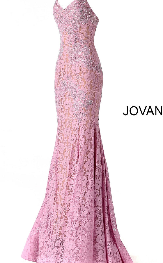 Jovani 37334 strapless embellished lace prom dress Fitted Mermaid Long peak point neckline