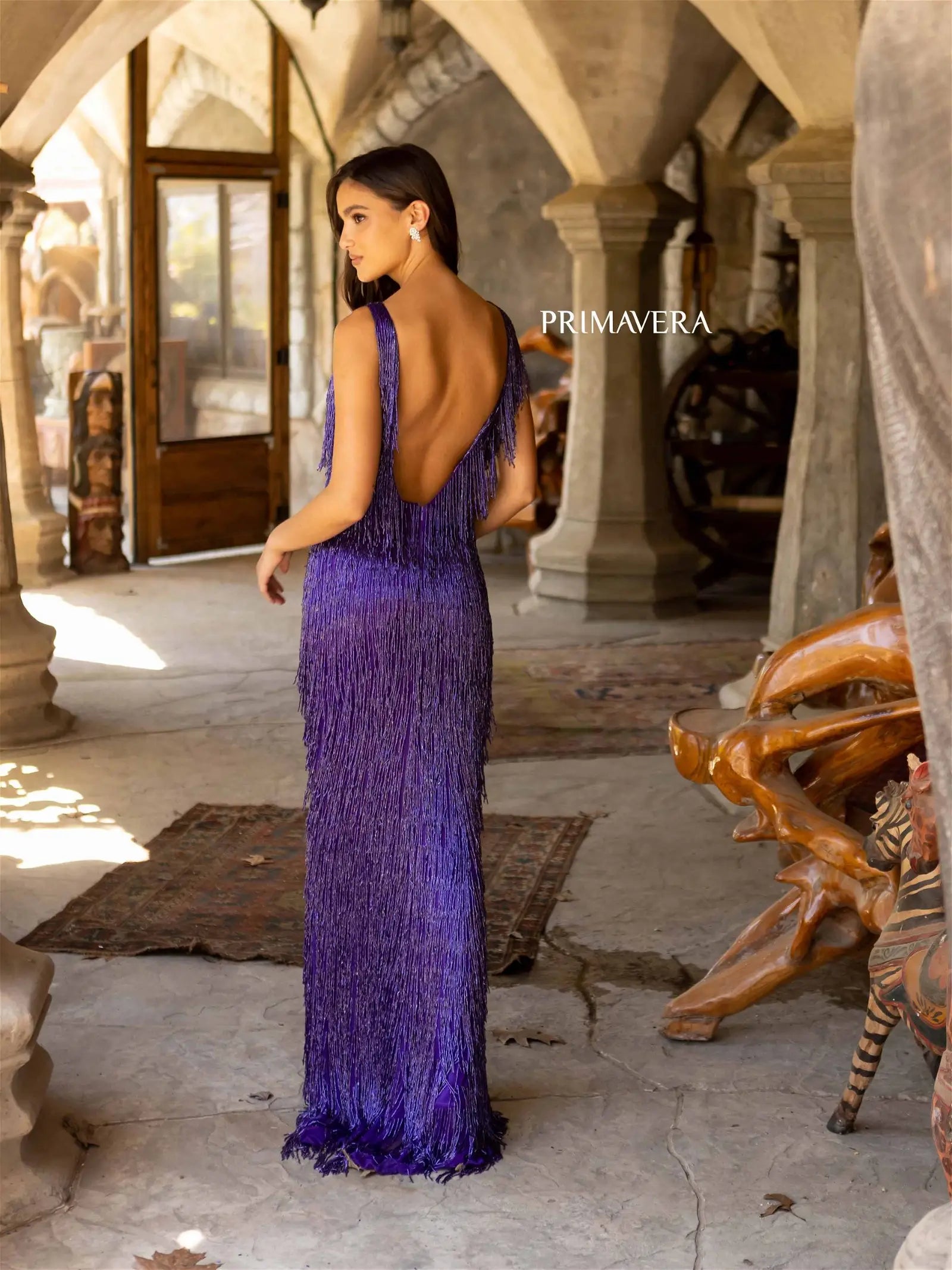 Primavera Couture 3919 Prom Dress Long Beaded Gown. This is a gorgeous dress with fringe. It also has an Ombre look at the bottom. 