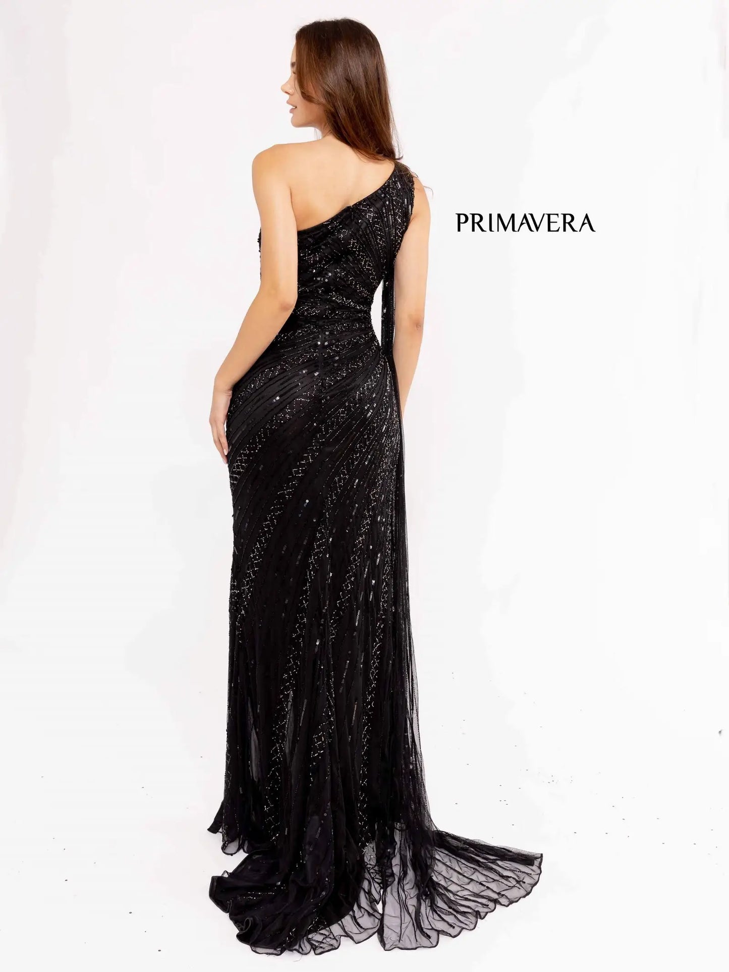 Primavera Couture 3956 Long Fitted Beaded One Shoulder Cape Prom Dress Slit Pageant Gown  Sizes: 000-24  Colors: Lilac, Black