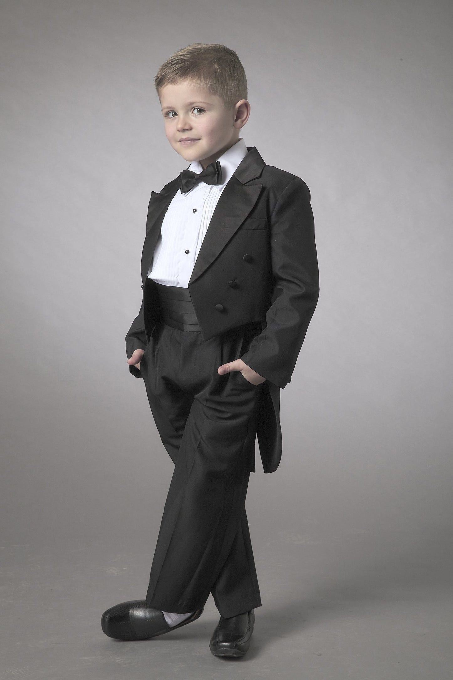 Boys 5 Piece Peak Collar Tailed Tuxedo Set - Choose Color & Size 4001