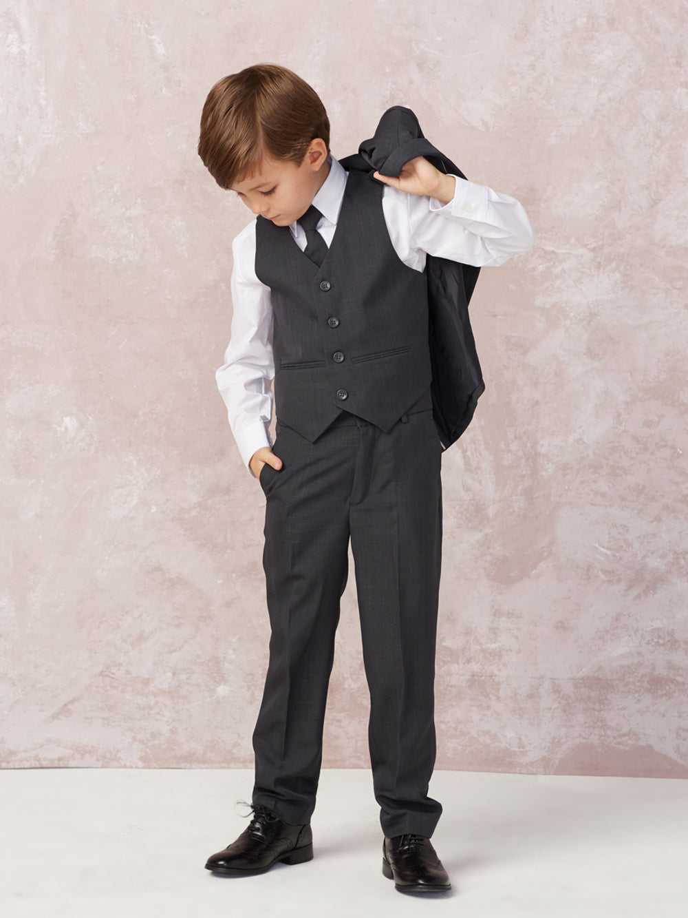 Boy's 5 Piece SLIM FIT Tuxedo Set - Dark Gray 4016