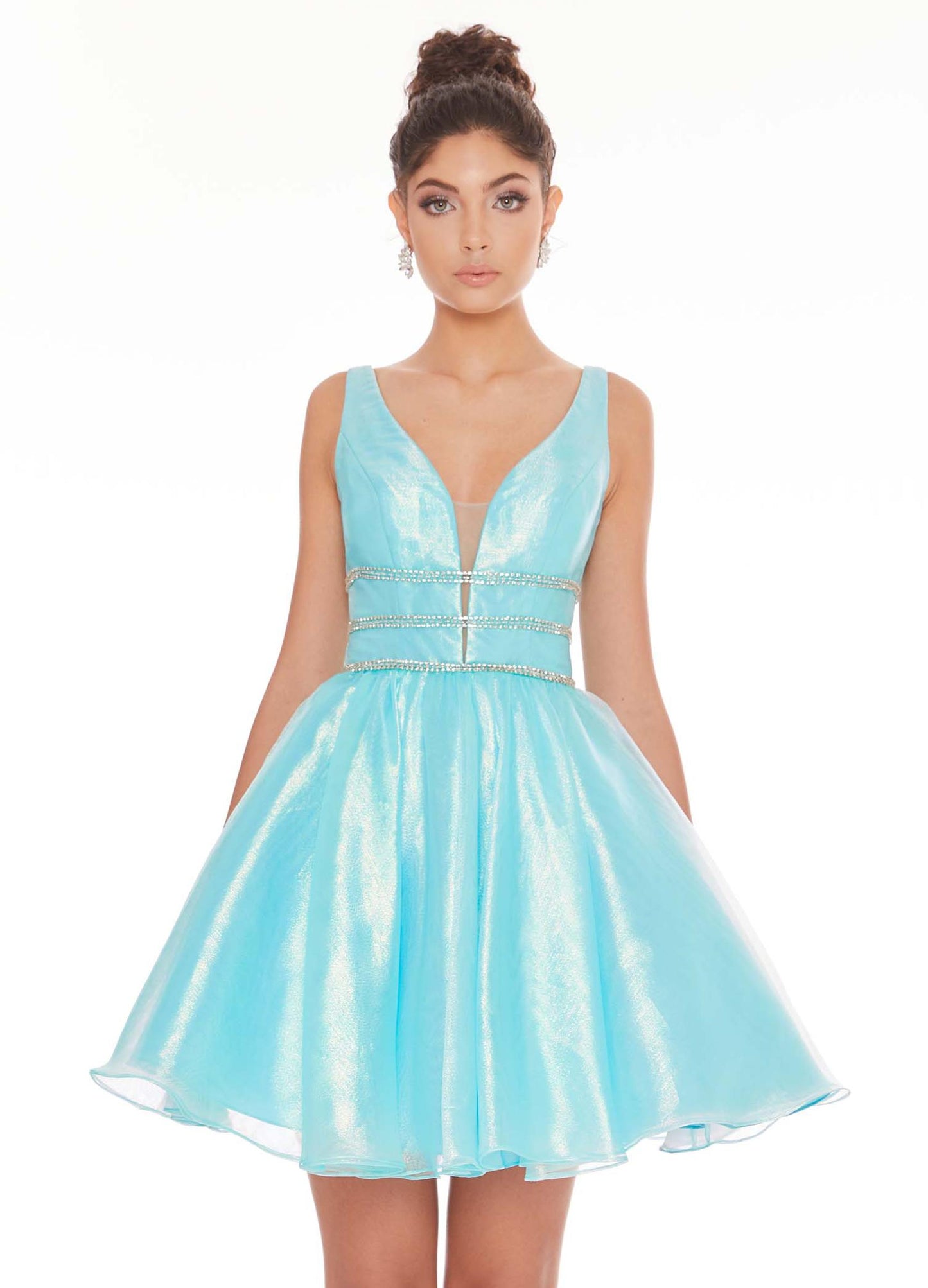 Ashley Lauren 4242 Size 10 Aqua Short Iridescent Cocktail Dress Fit & Flare