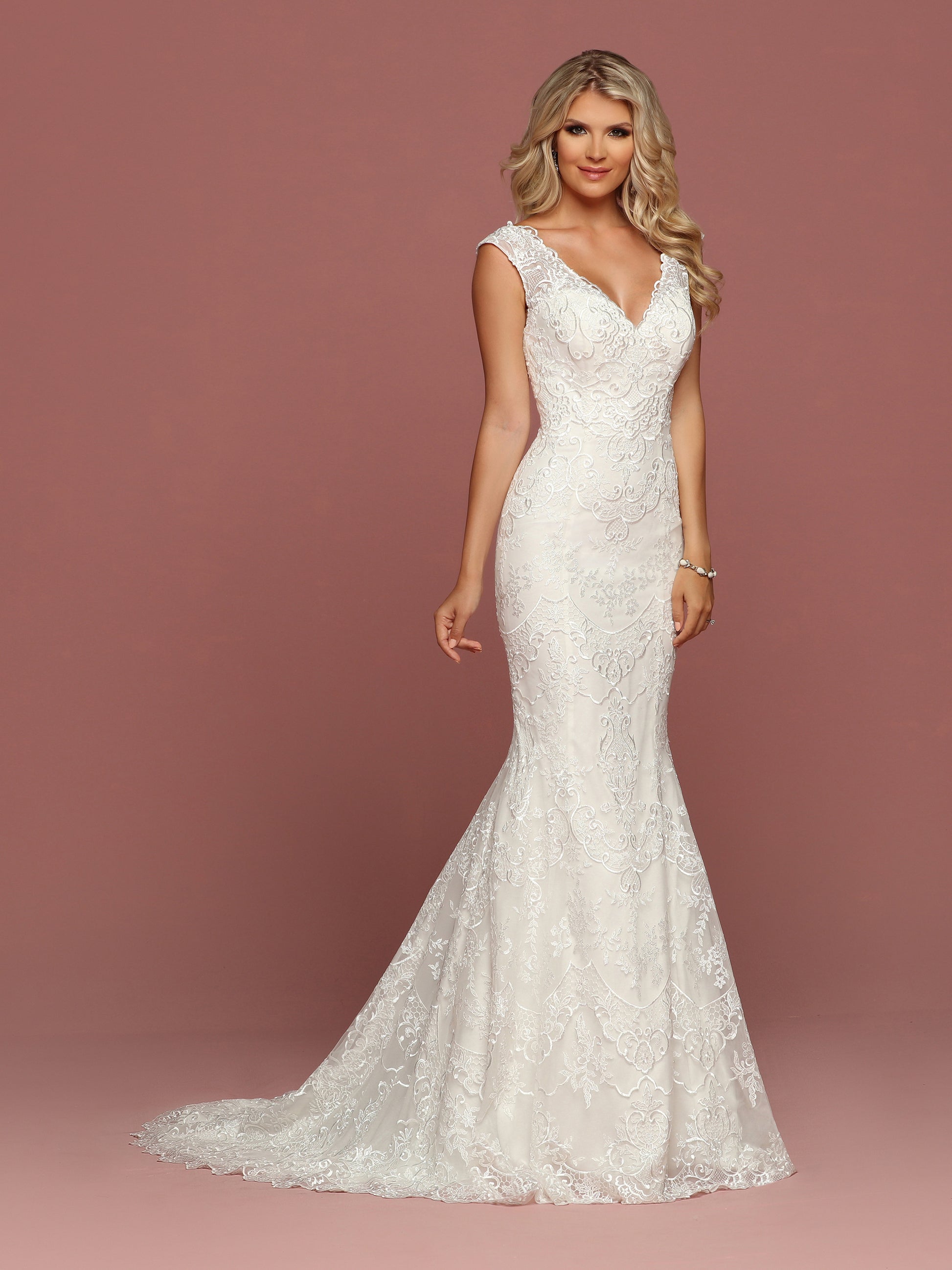 Davinci Bridal 50507 is a Tulle & Lace Fit & Flare Wedding Dress features a Deep V-Neckline, Wide Sheer Lace Straps, V-Back & Covered Buttons. Skirt finishes with Scalloped Lace Hem & Chapel Train.  Available for 1-2 Week Delivery!!!  Available Sizes: 2,4,6,8,10,12,14,16,18,20  Available Colors: Ivory