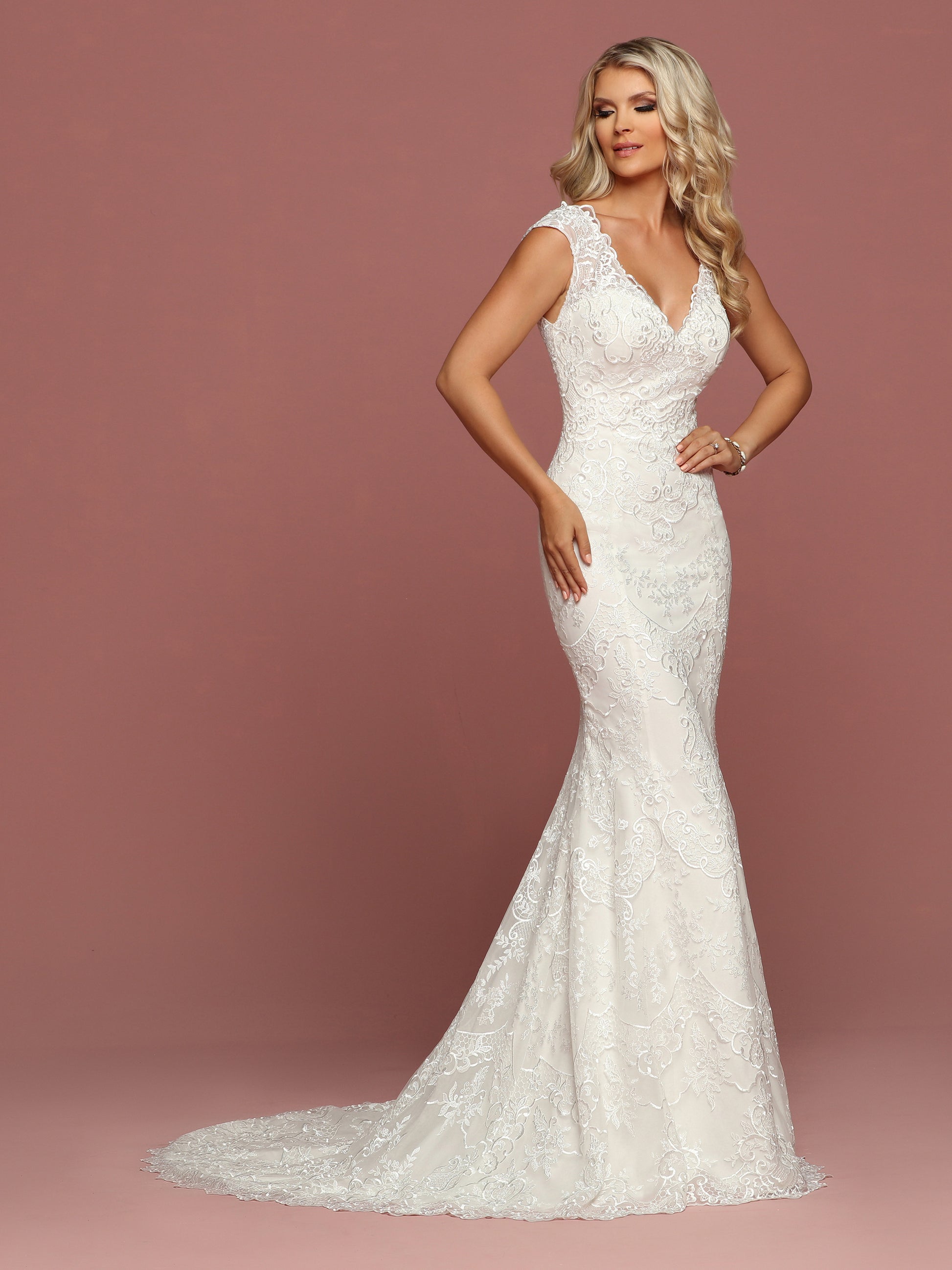 Davinci Bridal 50507 is a Tulle & Lace Fit & Flare Wedding Dress features a Deep V-Neckline, Wide Sheer Lace Straps, V-Back & Covered Buttons. Skirt finishes with Scalloped Lace Hem & Chapel Train.  Available for 1-2 Week Delivery!!!  Available Sizes: 2,4,6,8,10,12,14,16,18,20  Available Colors: Ivory