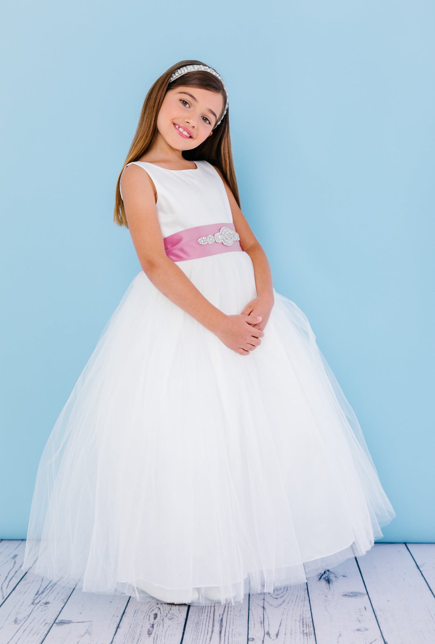 Rosebuds 5123 Size 8 White Long Ballgown Flower Girl Dress Satin Sash First Communion